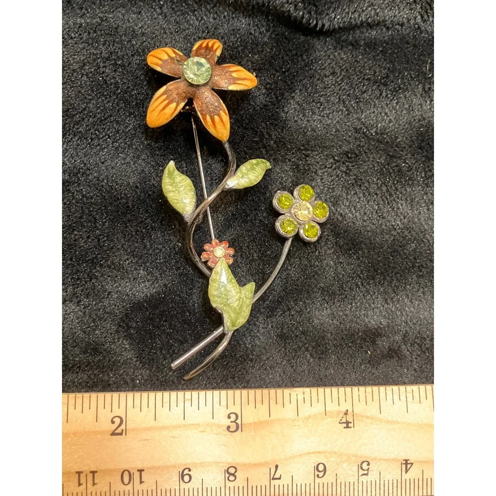 Floral Brooch Bundle Women Multicolor Rhinestone Pearl Enamel Lot of 4